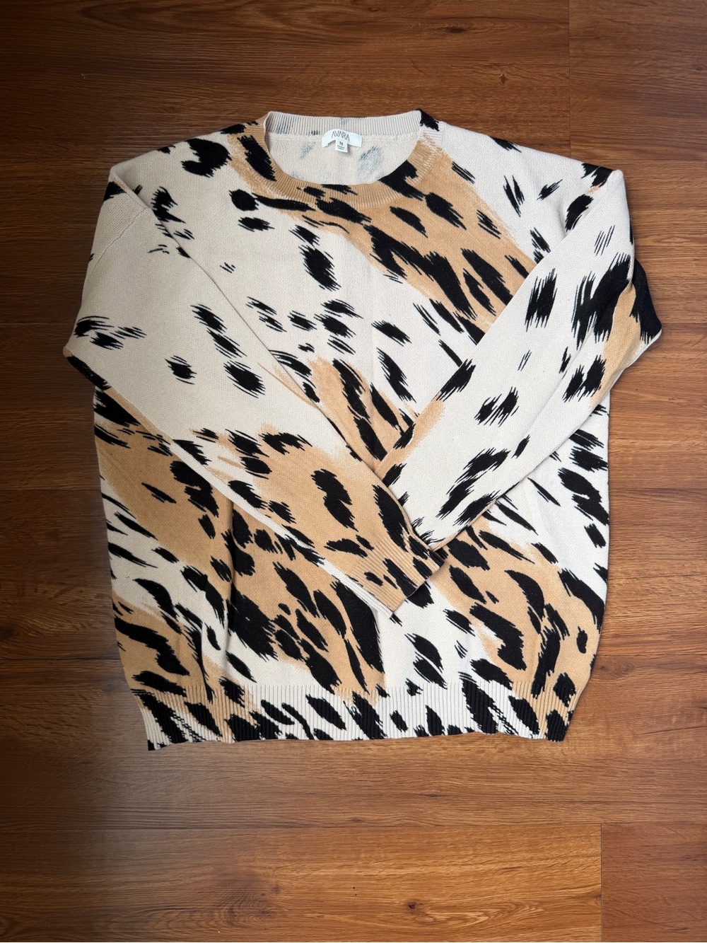 Beige Animal Print Crewneck Sweater